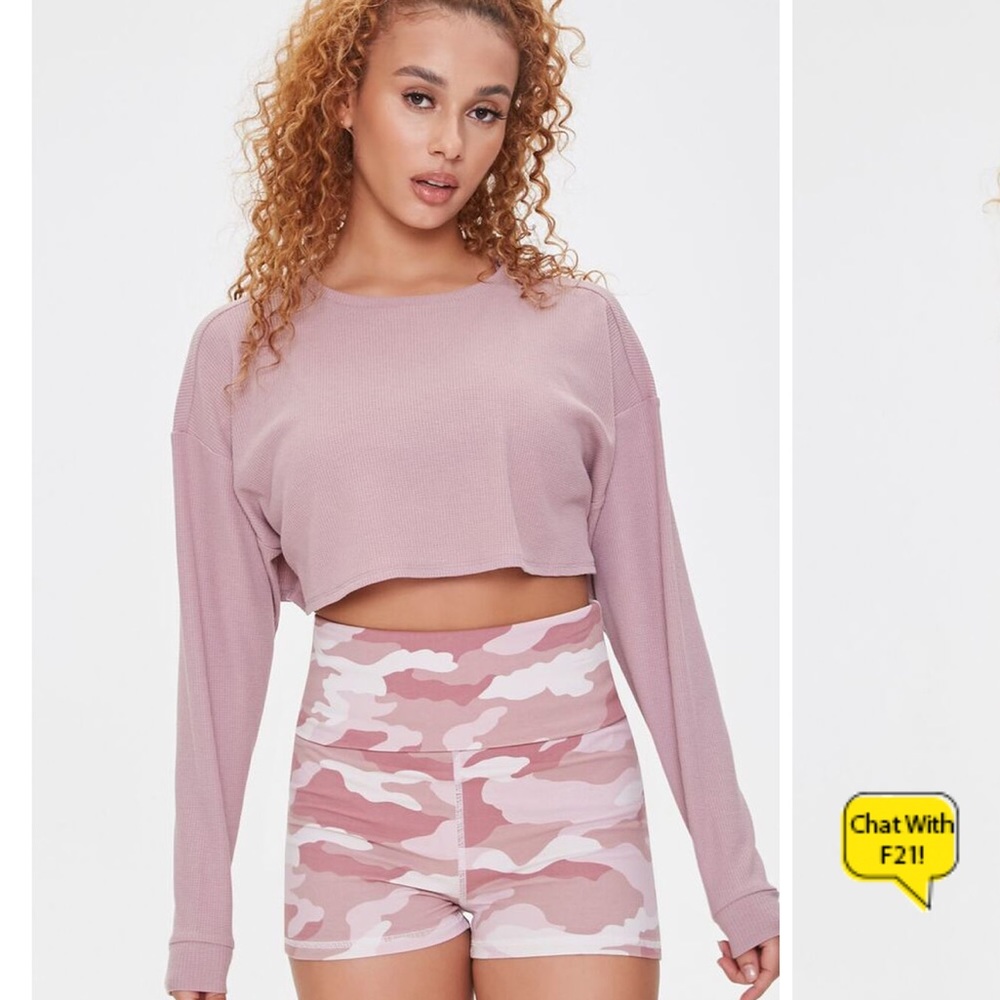 Forever 21 Mauve Waffle Knit Drop Sleeve Crop Top Size Large NWT
